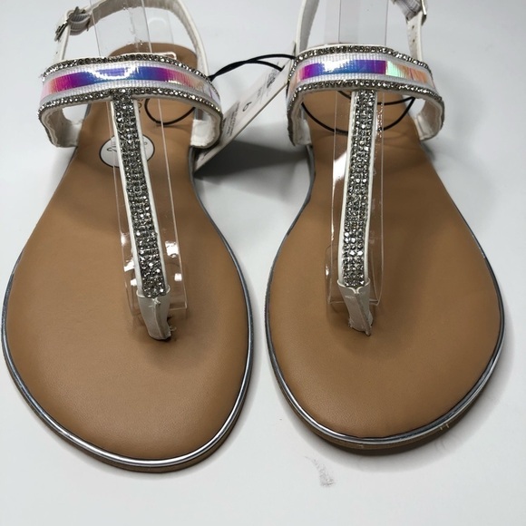 NEW Via Rosa Holographic Silver Jewelled T-Strap Flat Diva Summer Sandals SIZE 6 - Picture 3 of 15
